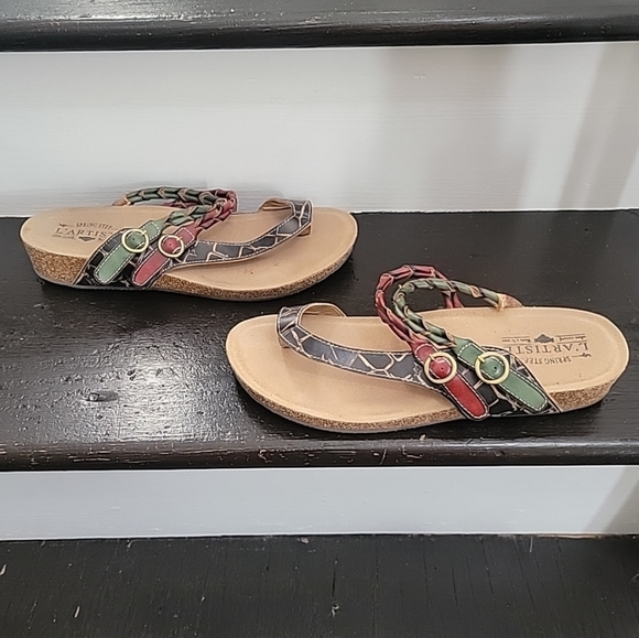 L Artiste Spring Step Sandals Womens 42 Lonian Wedge Toe Post Slide  Leather - Picture 3 of 6